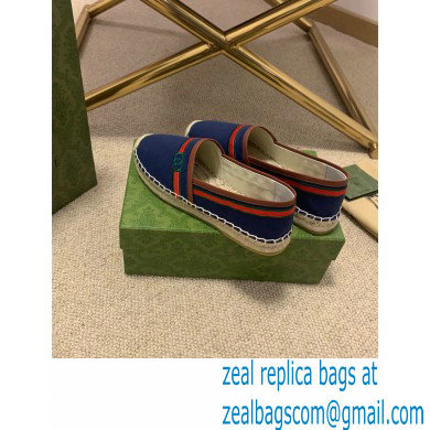 Gucci Interlocking G and Web Embroidered Canvas Espadrilles Dark Blue 2021