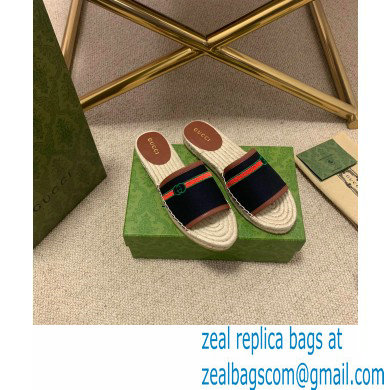 Gucci Interlocking G and Web Embroidered Canvas Espadrilles Slides Black 2021 - Click Image to Close