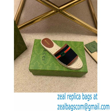 Gucci Interlocking G and Web Embroidered Canvas Espadrilles Slides Black 2021 - Click Image to Close