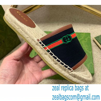 Gucci Interlocking G and Web Embroidered Canvas Espadrilles Slides Black 2021