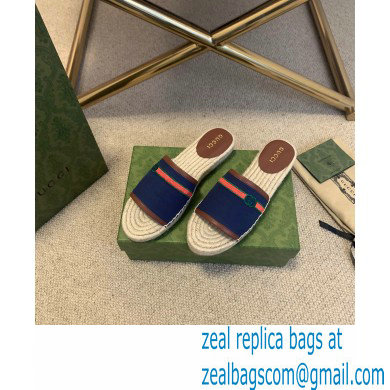 Gucci Interlocking G and Web Embroidered Canvas Espadrilles Slides Dark Blue 2021 - Click Image to Close