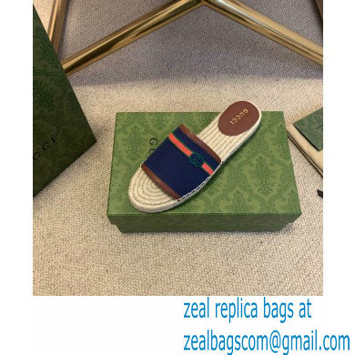 Gucci Interlocking G and Web Embroidered Canvas Espadrilles Slides Dark Blue 2021 - Click Image to Close