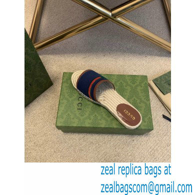 Gucci Interlocking G and Web Embroidered Canvas Espadrilles Slides Dark Blue 2021 - Click Image to Close