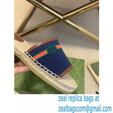 Gucci Interlocking G and Web Embroidered Canvas Espadrilles Slides Dark Blue 2021