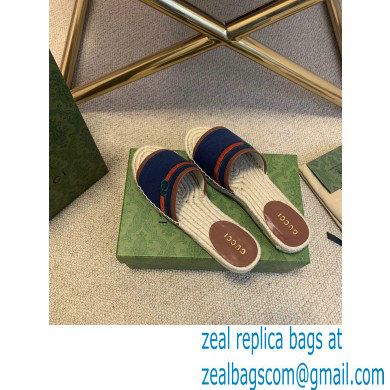 Gucci Interlocking G and Web Embroidered Canvas Espadrilles Slides Dark Blue 2021 - Click Image to Close