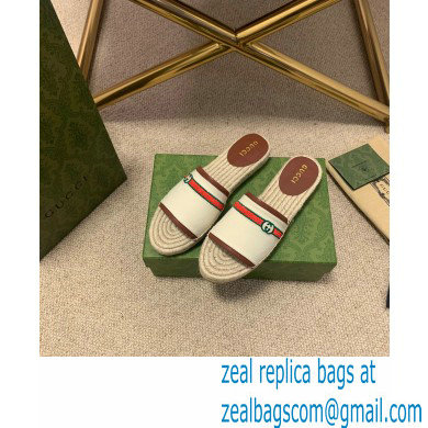 Gucci Interlocking G and Web Embroidered Canvas Espadrilles Slides White 2021 - Click Image to Close