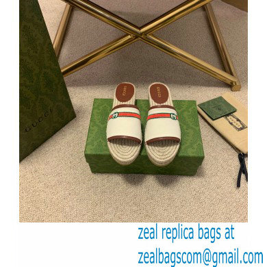 Gucci Interlocking G and Web Embroidered Canvas Espadrilles Slides White 2021 - Click Image to Close