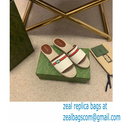 Gucci Interlocking G and Web Embroidered Canvas Espadrilles Slides White 2021