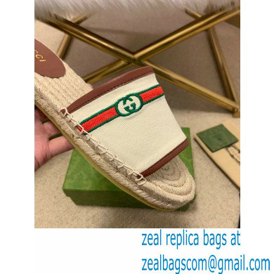 Gucci Interlocking G and Web Embroidered Canvas Espadrilles Slides White 2021