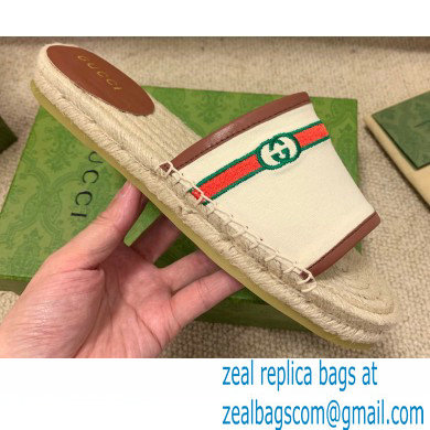 Gucci Interlocking G and Web Embroidered Canvas Espadrilles Slides White 2021 - Click Image to Close