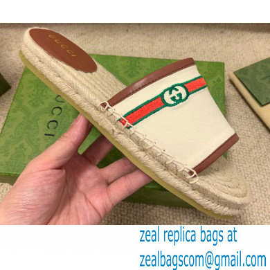 Gucci Interlocking G and Web Embroidered Canvas Espadrilles Slides White 2021