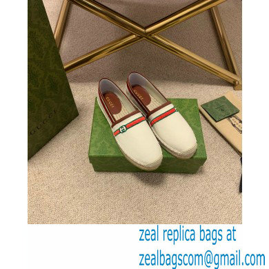 Gucci Interlocking G and Web Embroidered Canvas Espadrilles White 2021