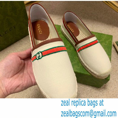 Gucci Interlocking G and Web Embroidered Canvas Espadrilles White 2021