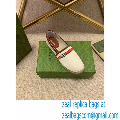 Gucci Interlocking G and Web Embroidered Canvas Espadrilles White 2021