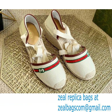 Gucci Interlocking G and Web Embroidered Canvas Platform 10cm Espadrilles White 2021 - Click Image to Close