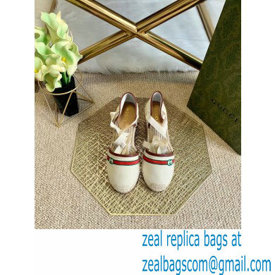 Gucci Interlocking G and Web Embroidered Canvas Platform 10cm Espadrilles White 2021