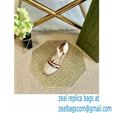 Gucci Interlocking G and Web Embroidered Canvas Platform 10cm Espadrilles White 2021 - Click Image to Close