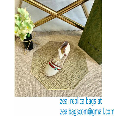 Gucci Interlocking G and Web Embroidered Canvas Platform 10cm Espadrilles White 2021