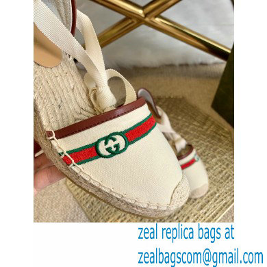 Gucci Interlocking G and Web Embroidered Canvas Platform 10cm Espadrilles White 2021