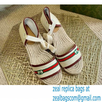 Gucci Interlocking G and Web Embroidered Canvas Wedge Open-toe Platform 10cm Espadrilles White 2021