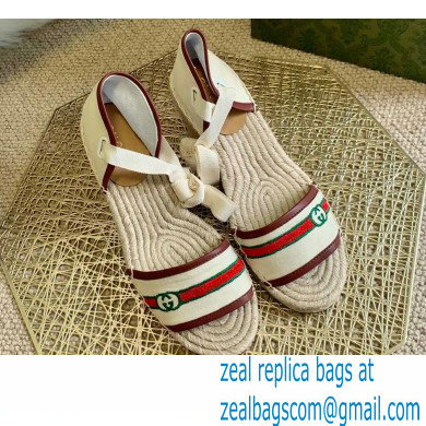 Gucci Interlocking G and Web Embroidered Canvas Wedge Open-toe Platform 10cm Espadrilles White 2021 - Click Image to Close