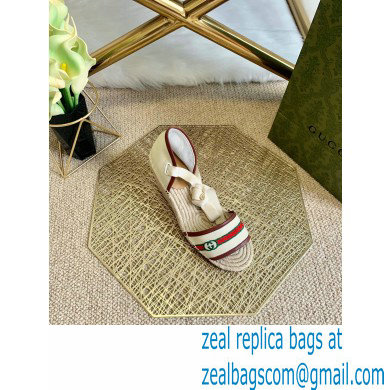 Gucci Interlocking G and Web Embroidered Canvas Wedge Open-toe Platform 10cm Espadrilles White 2021