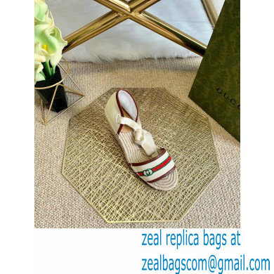 Gucci Interlocking G and Web Embroidered Canvas Wedge Open-toe Platform 10cm Espadrilles White 2021 - Click Image to Close