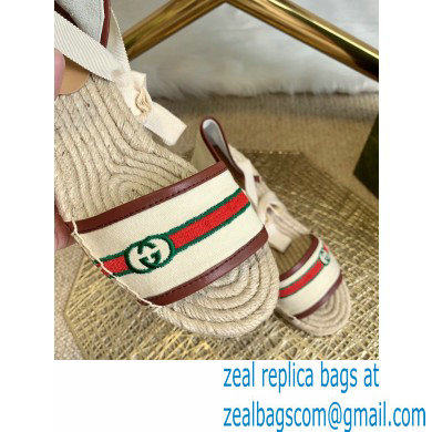 Gucci Interlocking G and Web Embroidered Canvas Wedge Open-toe Platform 10cm Espadrilles White 2021 - Click Image to Close