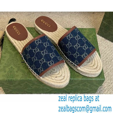 Gucci Washed GG Jacquard Denim Espadrilles Slides Dark Blue 2021 - Click Image to Close