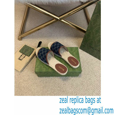 Gucci Washed GG Jacquard Denim Espadrilles Slides Dark Blue 2021 - Click Image to Close