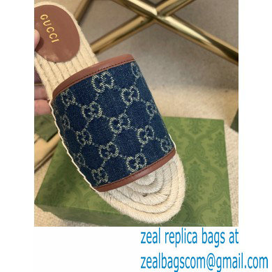 Gucci Washed GG Jacquard Denim Espadrilles Slides Dark Blue 2021 - Click Image to Close