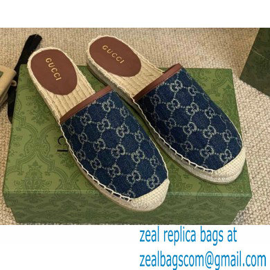 Gucci Washed GG Jacquard Denim Espadrilles Slippers Dark Blue 2021 - Click Image to Close