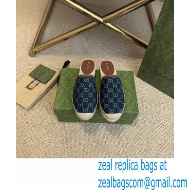 Gucci Washed GG Jacquard Denim Espadrilles Slippers Dark Blue 2021 - Click Image to Close