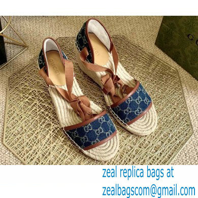 Gucci Washed GG Jacquard Denim Wedge Open-toe Platform 10cm Espadrilles Dark Blue 2021 - Click Image to Close