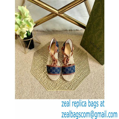 Gucci Washed GG Jacquard Denim Wedge Open-toe Platform 10cm Espadrilles Dark Blue 2021 - Click Image to Close