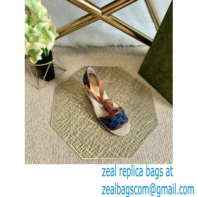 Gucci Washed GG Jacquard Denim Wedge Open-toe Platform 10cm Espadrilles Dark Blue 2021