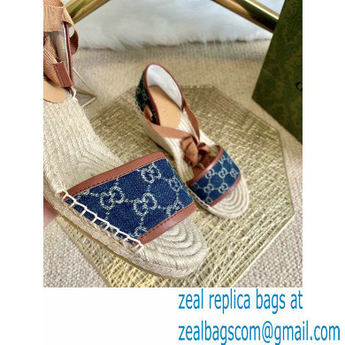Gucci Washed GG Jacquard Denim Wedge Open-toe Platform 10cm Espadrilles Dark Blue 2021 - Click Image to Close