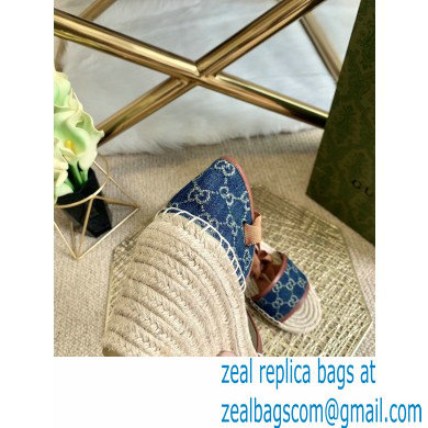 Gucci Washed GG Jacquard Denim Wedge Open-toe Platform 10cm Espadrilles Dark Blue 2021 - Click Image to Close