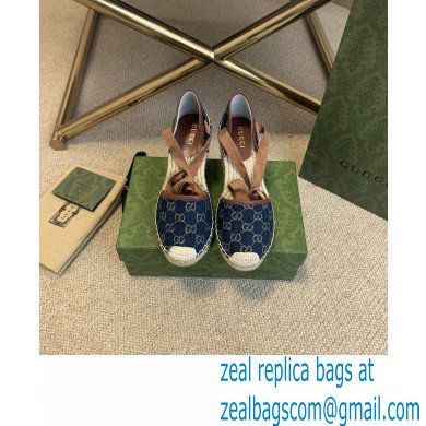 Gucci Washed GG Jacquard Denim Wedge Platform 10cm Espadrilles Dark Blue 2021 - Click Image to Close