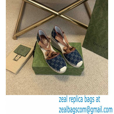 Gucci Washed GG Jacquard Denim Wedge Platform 10cm Espadrilles Dark Blue 2021