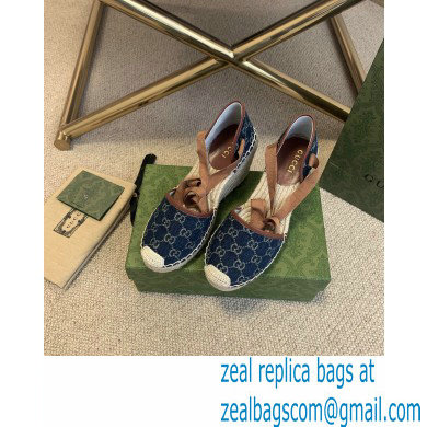 Gucci Washed GG Jacquard Denim Wedge Platform 10cm Espadrilles Dark Blue 2021 - Click Image to Close