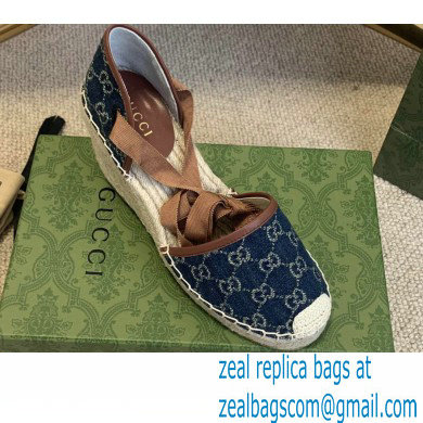 Gucci Washed GG Jacquard Denim Wedge Platform 10cm Espadrilles Dark Blue 2021 - Click Image to Close