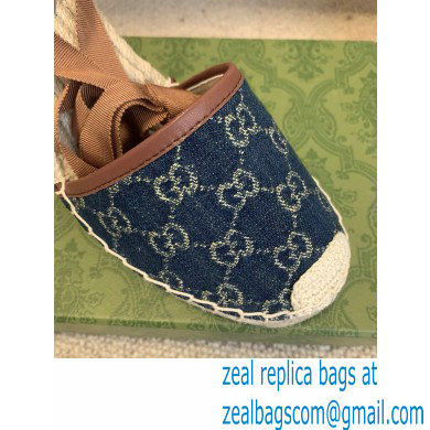 Gucci Washed GG Jacquard Denim Wedge Platform 10cm Espadrilles Dark Blue 2021 - Click Image to Close