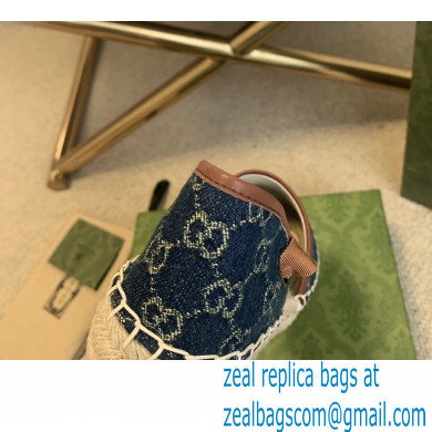 Gucci Washed GG Jacquard Denim Wedge Platform 10cm Espadrilles Dark Blue 2021