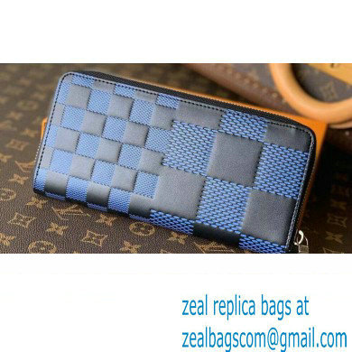 Louis Vuitton Damier Infini 3D Leather Zippy Wallet Vertical N60442 Blue 2021 - Click Image to Close