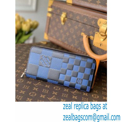 Louis Vuitton Damier Infini 3D Leather Zippy Wallet Vertical N60442 Blue 2021