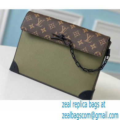Louis Vuitton Taiga Leather Pochette Voyage Steamer Bag M30583 Khaki Green 2021
