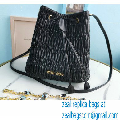 Miu Miu Crystal Cloque Nappa Leather Bucket Bag 5BE050 Black