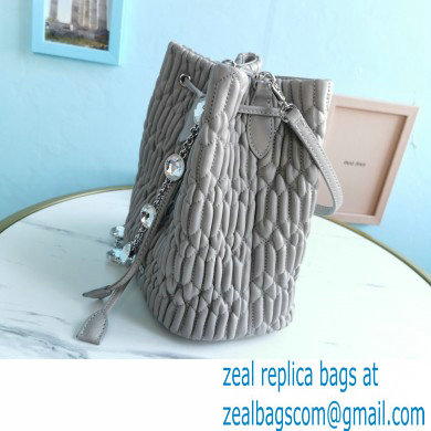Miu Miu Crystal Cloque Nappa Leather Bucket Bag 5BE050 Gray