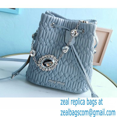 Miu Miu Crystal Cloque Nappa Leather Bucket Bag 5BE050 Light Blue